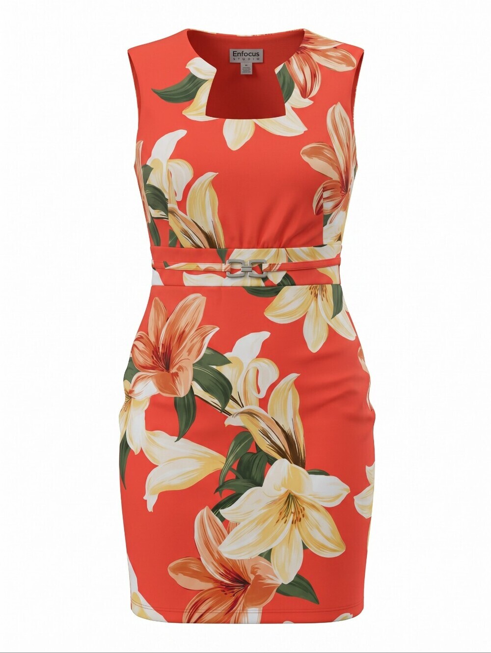 Enfocus Studio Dress Coral Floral Sheath Resortwear Travel Tropical Vacation